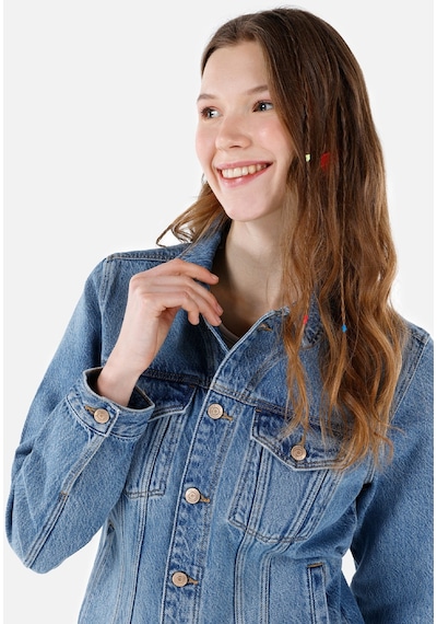 Colins Dar Kesim Kadın Mavi Jean Ceket Denim
