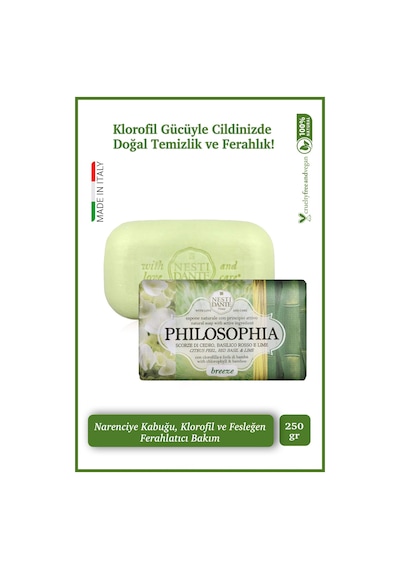 Philosophia Breeze Cilt Tonu Eşitleyici Narenciye Kabuğu, Fesleğen Klorofil Katı Sabun 250 G