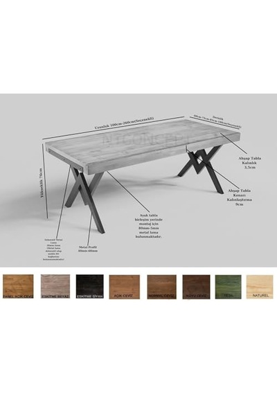 Ntconcept Veni Doğal Ahşap Yemek Masası - Amz-maym0060 85 X 120 Cm Açık Ceviz