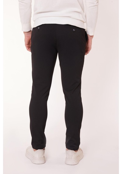 Braccas Erkek Yandan Cepli Bel Bağcıklı Fermuarlı Slim Fit Chino Siyah Pantolon Siyah