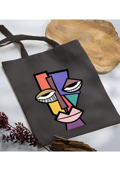 Bk Gift Modern Art Tasarımlı-6 Antrasit Kumaş Bez Çanta, Baskılı Omuz Çantası, Alışveriş Çantası, Anneye Hediye Sarı