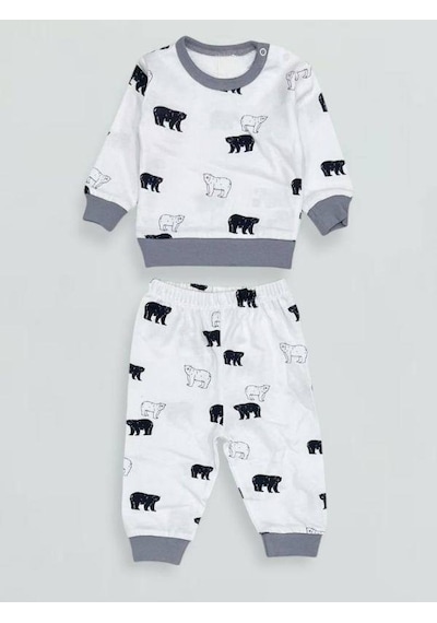 Breeze Erkek Bebek Desenli Pamuklu Pijama Takım-15341 Gri