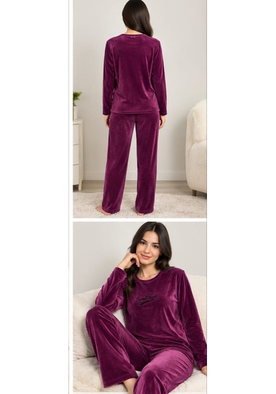 Mürdin Kadife Kadın Pijama Takımı Açık Mürdüm