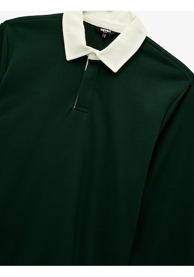 Koton Düğmeli Polo Yaka Uzun Kollu Sweatshirt Yeşil 6wam70082mk Yeşil