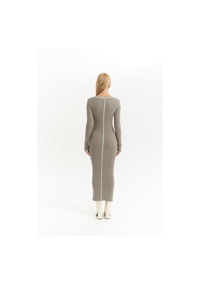 Mai Collection Mai Studios Co. Aston Çizgi Detay Gri Triko Elbise Gri