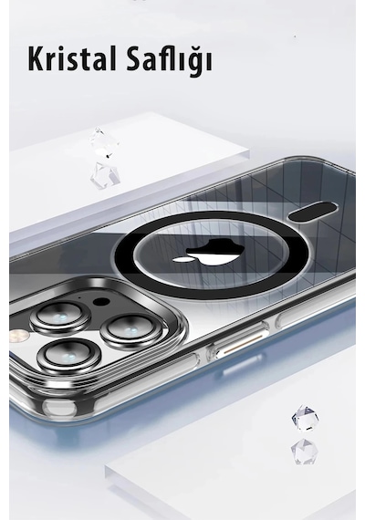 Joko Apple Uyumlu iPhone 14 Pro Kılıf Crystal Magsafe Kapak - Siyah Çok Renkli