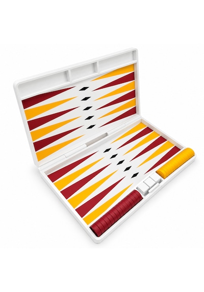Taşınabilir Tavla Seti Katlanabilir Seyahat Tipi Tavla Oyunu 25x20 Cm Beyaz Kasa Kırmızı Sarı Taşlı