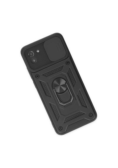Samsung Galaxy  Uyumlu,  A03 Kılıf Pars Lens Yüzüklü Silikon - Siyah
