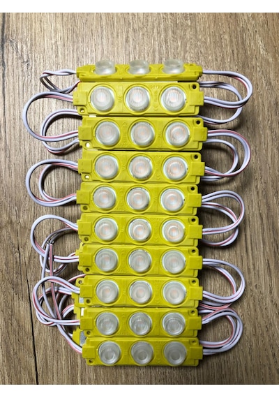 12 Volt 3 Lü 3 Watt Geniş Lensli 3030 Modül Led 10 Adet Amber - Sarı