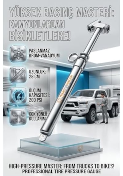 Tr 200 Psı Profesyonel Metal Kalem Tipi Lastik Ölçüm Saati - Kamyon Ve Otobüs Uyumlu 723154