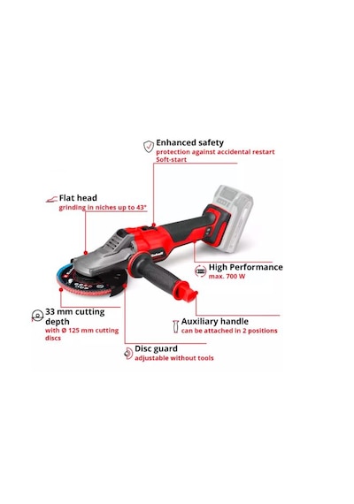 Einhell TP-AG 18/125 F Li BL - Solo Akülü Avuç Taşlama (Akü ve Şarj Hariç) - 4431175