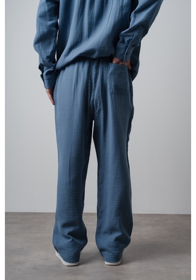 Respire Erkek R Nakışlı Müslin Baggy Pantolon Açık Mavi