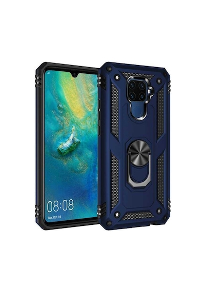 Huawei Mate 30 Lite Kılıf Sert Silikon Yüzüklü Stand Özellikli Kapak