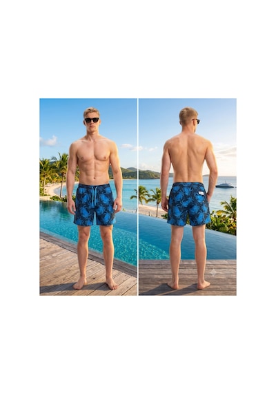 Wild Wood Garment Wild Wood "deep Blue Crab" Yengeç Desenli Hızlı Kuruyan Erkek Deniz Şortu Mavi