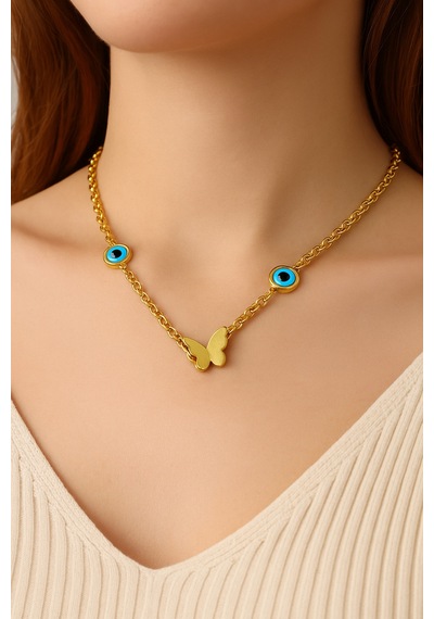 Kelebek-boncuk Model Çelik Kolye Sarı - 685507911 Sarı