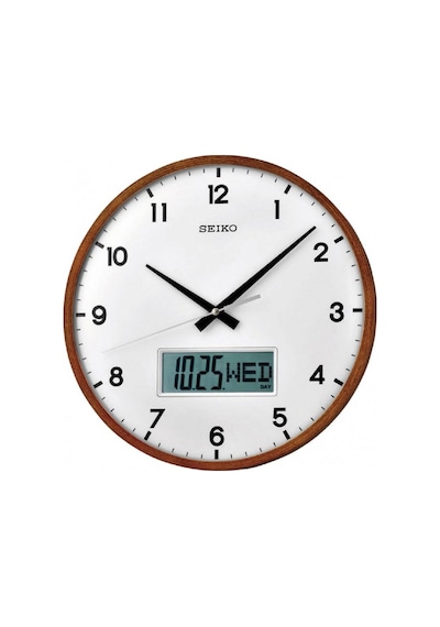 Seiko Clock Qxl008b Akçaağaç Ahşap Kasa Dijital Takvimli Duvar Saati Kahverengi