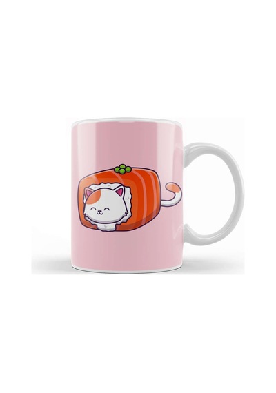 Cute Cat Sushi Salmon 01 Kupa Bardak Porselen Karışık