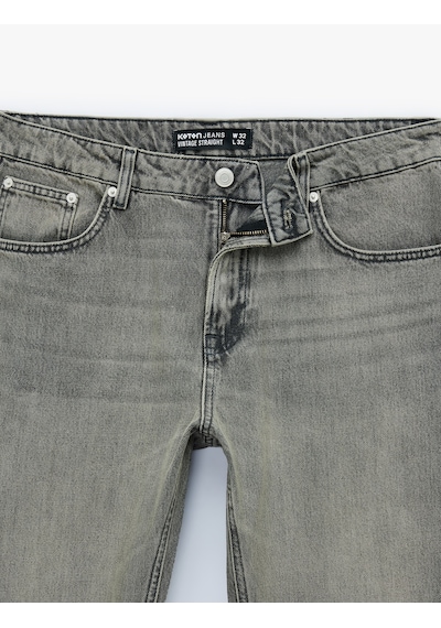 Koton Normal Bel Cepli Pamuklu Vintage Straight Fit Jean Pantolon Gri 6sam40327nd