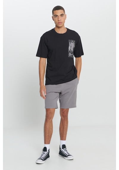 AC&Co / Altınyıldız Classics Erkek Sıyah Loose Fit Bol Kesim Baskılı Bisiklet Yaka Tişört Siyah