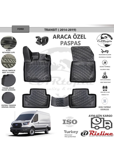 Ford Transit / 2019 Sonrası / Siyah / Rizline Paspas