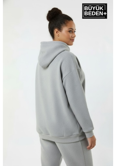 Süperlife Kadın Büyük Beden California 1974 Baskılı Kapüşonlu İnce Sweat Rahat Kalıp Hoodie Spr26bswk965 Gri Melanj