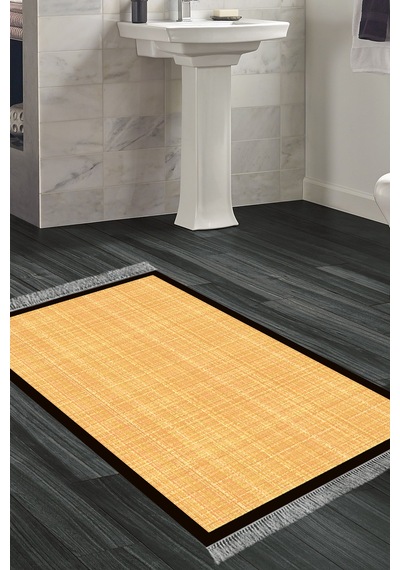 Kaymaz Taban Djt Banyo Mutfak Salon Halı Trend Saçaklı Dokuma Desen E5007 Turuncu Kahve