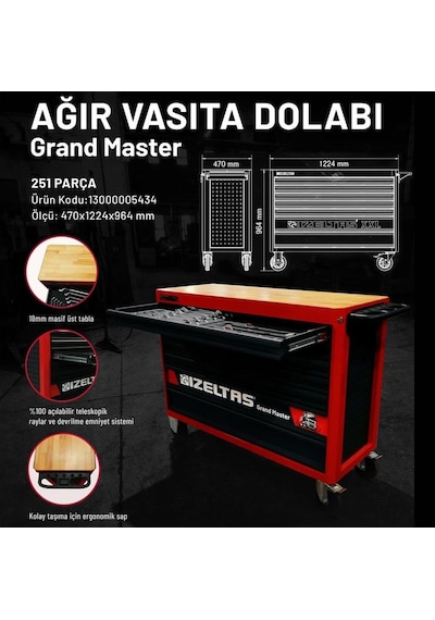 İzeltaş Grand Master 251 Parça Ağır Vasıta Takım Dolabı - 13000005434