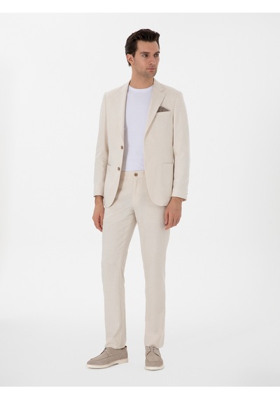 Cacharel Ekru Slim Fit Keten Karışımlı Takım Elbise Bej