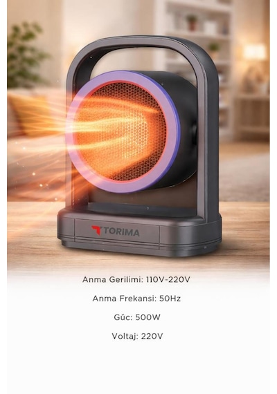 Torima HT100 Taşınabilir Sessiz Hızlı Isıtma 500w Kompakt Isıtıcı Mini Isıtıcı Fan