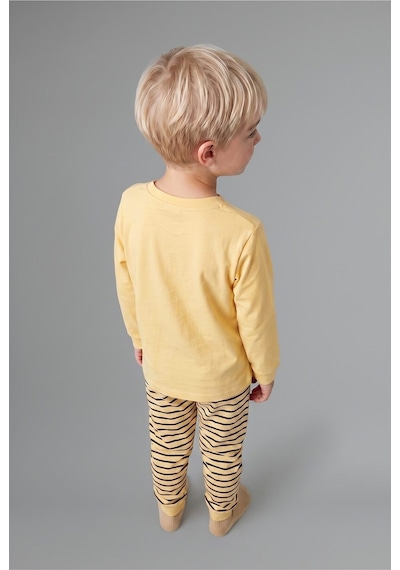 Defacto Baskılı Uzun Kol Üst Çizgili Alt 2li Pijama Takımı Erkek Bebek I1433a526auyl166 Sarı-yl166