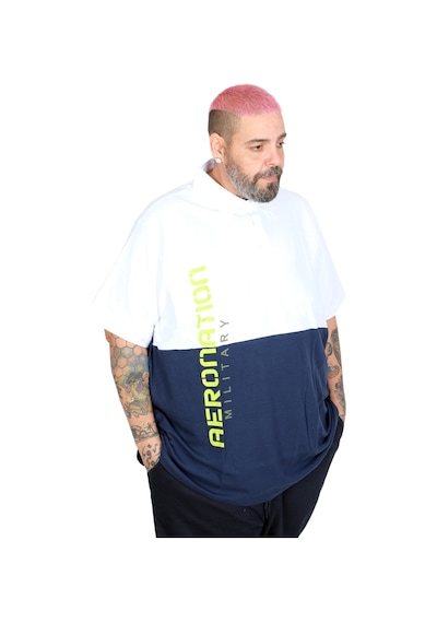 Mode Xl Büyük Beden Erkek T-shirt Polo Yaka Parçalı 25318 Beyaz Beyaz