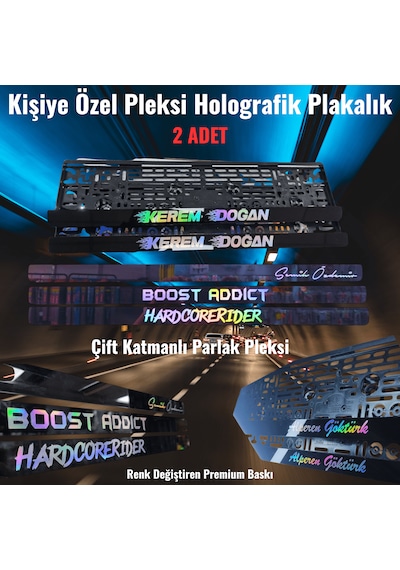 2 Adet Kişiye Özel Holografik Yazılı Piano Black Pleksi Oto Plaka