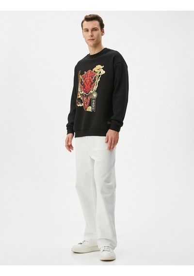 Koton House Of The Dragon Oversize Sweatshirt Lisanslı Baskılı Siyah 4wam70381mk Siyah