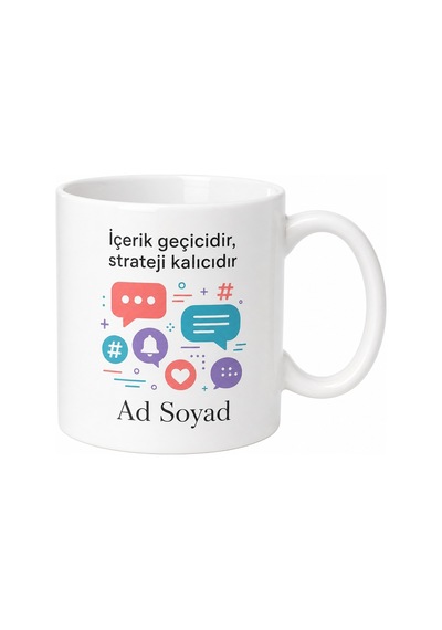 Sosyal Medya Yöneticisine Hediye Özel Tasarım Baskılı Porselen Kupa Bardak Beyaz / Çok Renkli