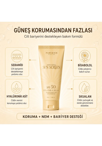 Purebıen %100 Doğal Güneş Koruyucu Spf 50+ Pa++++ Uva/uvb 50 Ml