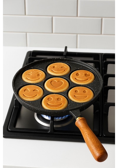 Emoji Krep Tavası - 26 Cm-döküm Granit-ahsap Saplı Siyah