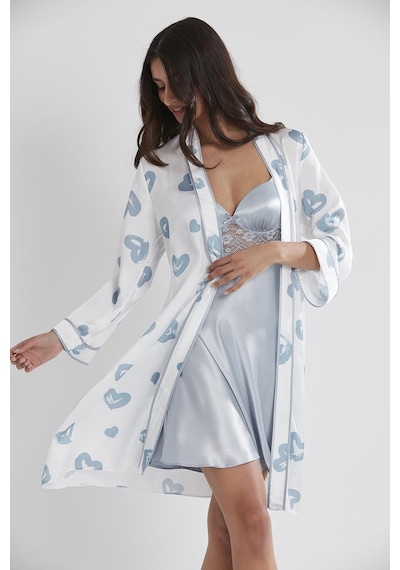 Pierre Cardin 2406 Kadın Saten Emprime Gecelik&sabahlık Takım - Mist Mist