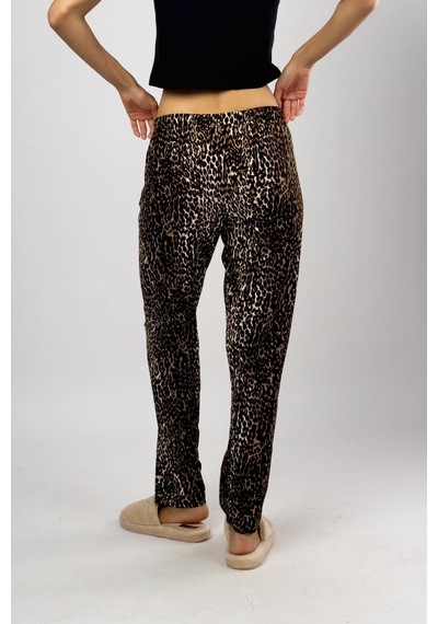 Kadın Kadife Pijama Altı Eşofman Pamuklu Leopar