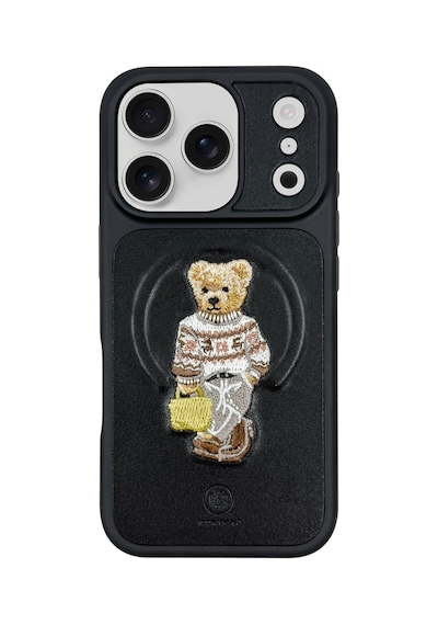 Zuckbear iPhone 17 Pro İçin Kılıf 3d Figürlü Pu Deri Yüzey Manyetik Şarj Destekli Kapak Aristo Siyah