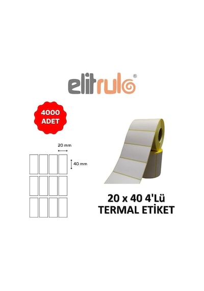 Elitrulo Barkod Etiketi 20x40 4 Lü Termal - 4000 Adet Diğer