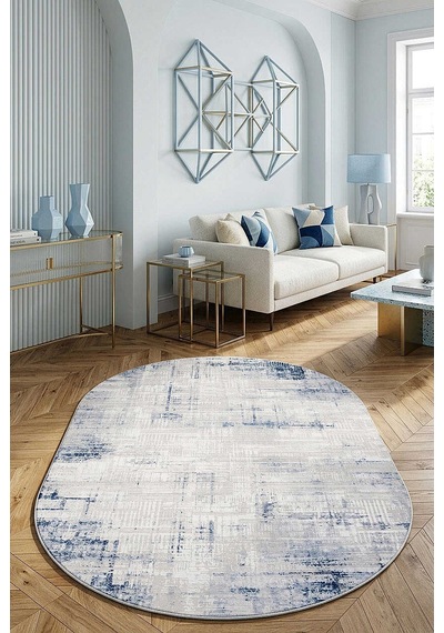 Alya Modern Tasarım Makine Oval Halı 20440 Mavi