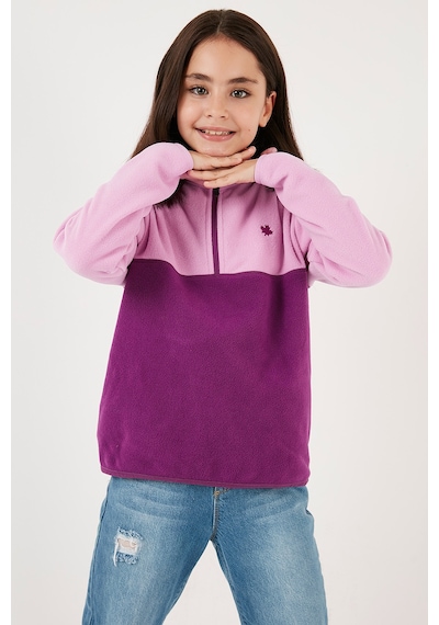 Lela Yumuşak Dokulu Yarım Fermuarlı Renk Bloklu Dik Yaka Unisex Çocuk Polar 5905004 Şeker Pembe-Mor
