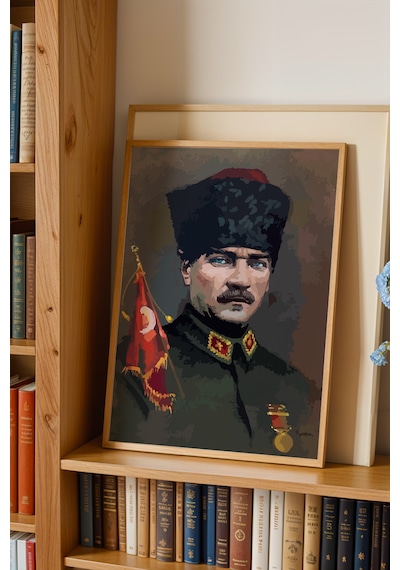 Mustafa Kemal Atatürk İllüstrasyon Portre Tablo Poster Ahşap Çerçeveli