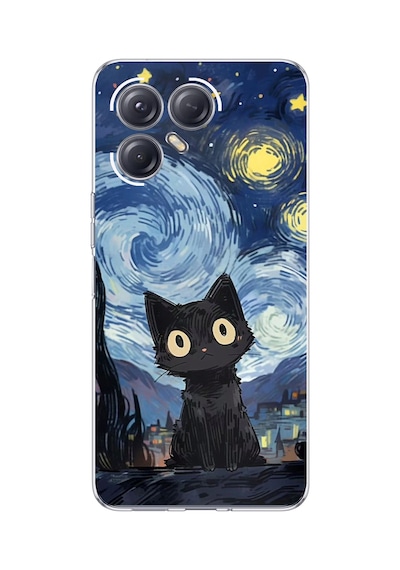 Tecno Pova 7 Ultra 5g Uyumlu Gece Yarısı Kedi Tasarımlı Baskılı Silikon Kılıf