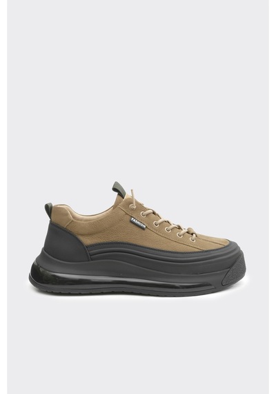 Derinet Hakiki Deri Bağcıklı Erkek Sneaker Haki Nubuk Haki Nubuk