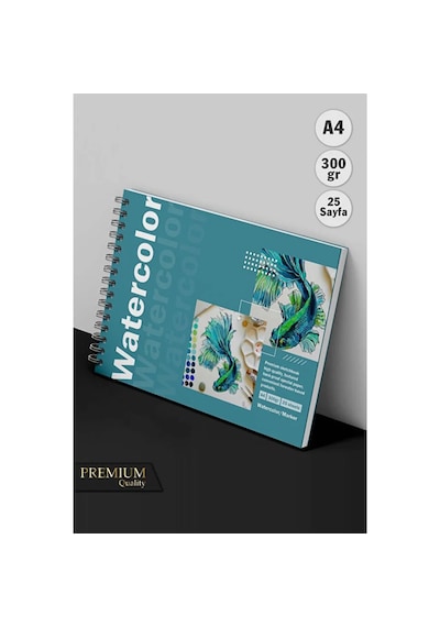 Sulu Boya Watercolor Resim Defteri A4 300gr, Sert Kapak Premium Resim Defteri