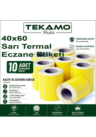 40x60 Sarı Termal Eczane Etiketi 500 Sarım 10 Adet Diğer
