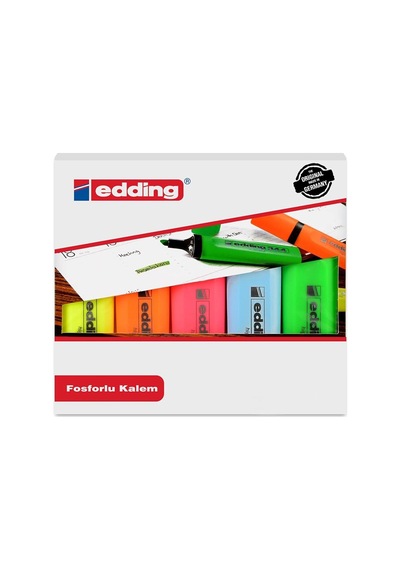 Edding 344 Fosforlu Kalem Seti - Sarı, Turuncu, Mavi, Pembe, Yeşil - 5 Fosforlu Kalem - 2-5 Mm Tek Renk