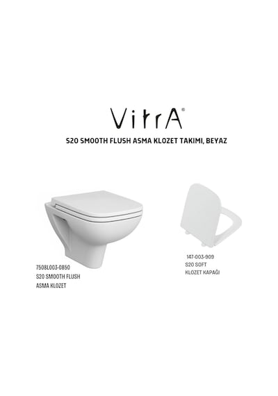 S20 Smooth Flush Asma Klozet 7508l003-0850, VitrA S20 Soft Klozet Kapağı 147-003-909