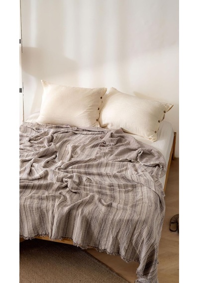 Boho Çizgili Yatak Örtüsü 4 Katlı Müslin%100 Pamuk Yumuşak Lüks Yazlık Pike Çift Kişilik Battal Boy 240x260 C Diğer